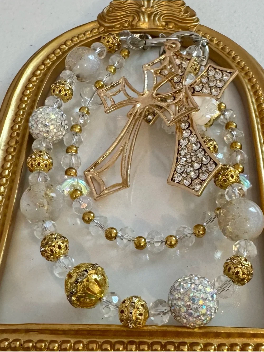 New Gold Crystal Cross Charm Phone Chain